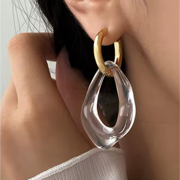 NEW Anthropologie Liquid Lucite Ripple Drop Earrings Wavy Pebble Organic N15 - Picture 1 of 3